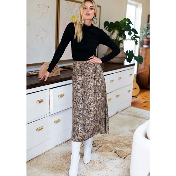 Emerson Fry Little Cheetah Print  Midi Skirt Size XS Tan Black 100% Silk - Picture 6 of 10